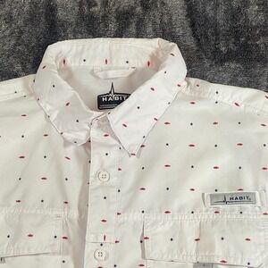 Habit Mens Shirt Large Vented Fishing Solar Factor 40+ White‎ Red Blue Short